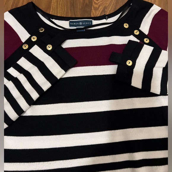 Karen Scott Striped Sweater with Gold Button Accents Size Small - Picture 4 of 4